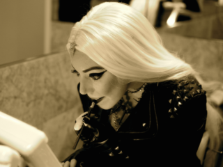 Lady Gaga lookalike and impersonator Renée Nicole Gray Putson makeup before a show Lady Gaga lookalike and impersonator Renée Nicole Gray